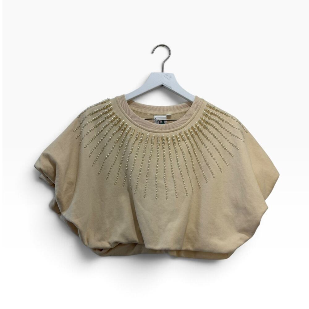 Queen of Sparkles Beige Pearl Burst Bubble Top Size Medium